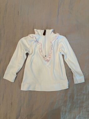 bella bliss White Half Zip Sweater with Pink Ruffle Trim / Size 3